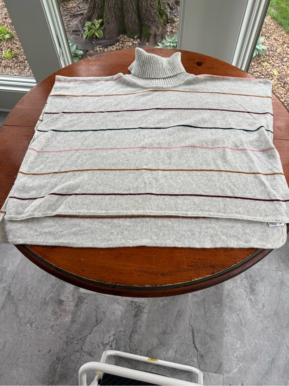 LOFT Cream Knit oversized Sweater/Ponco with Black Trim